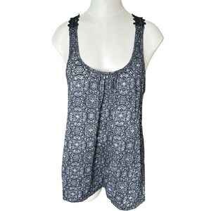 L.E.I.  Navy Mandala‎ Tank Top Crochet Lace Straps Racerback Y2K Boho Junior XL